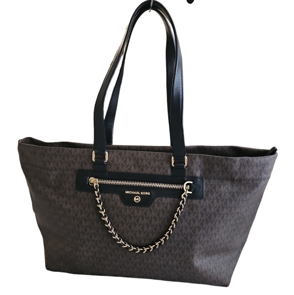 NWOT Michael Kors All-Over Logo-Printed Large Tote Bag Brown/Black